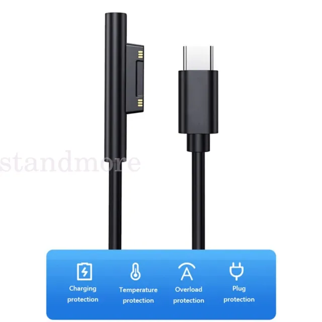 1.8m USB Type C PD 15V Charger Cable For Microsoft Surface Pro 3 4 5 6 GO Laptop 3