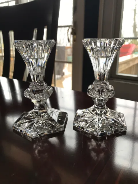 Vintage Pair Of Waterford Irish Cut Crystal Chatham Taper Candle Holders Signed