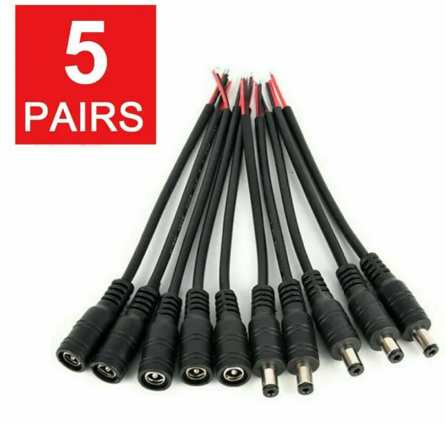 5pair 12V 5.5x2.1mm Male + Female DC Power Socket Jack Connector Cable Plug Wire