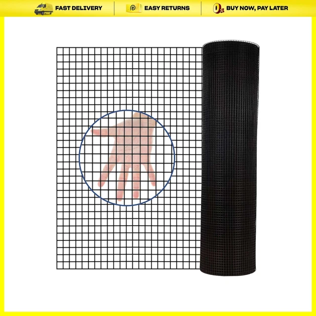 HARDWARE CLOTH PVC Coated Wire Mesh 48'' x 50' 1/2inch Mesh Black Vinyl