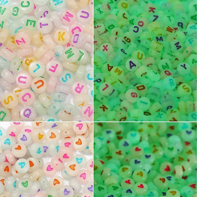 1000 Pcs Mixed UV Letter Beads Colorful Acrylic Letter Bead Luminous Heart Shape