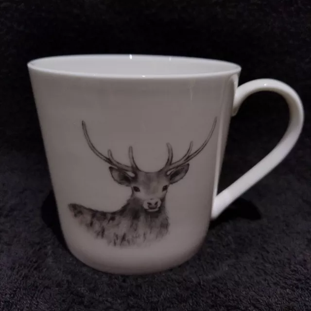 Fine Bone China Large Tea or Coffee Mug - Stag Design in White