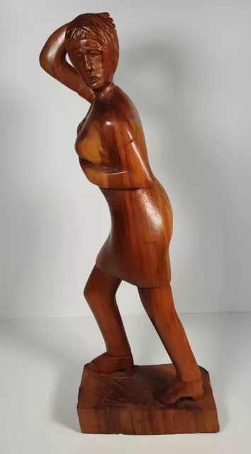 Große Holzskulptur, junge Dame im Sommerkleid, sign. Heisinger, 1990er #BA58