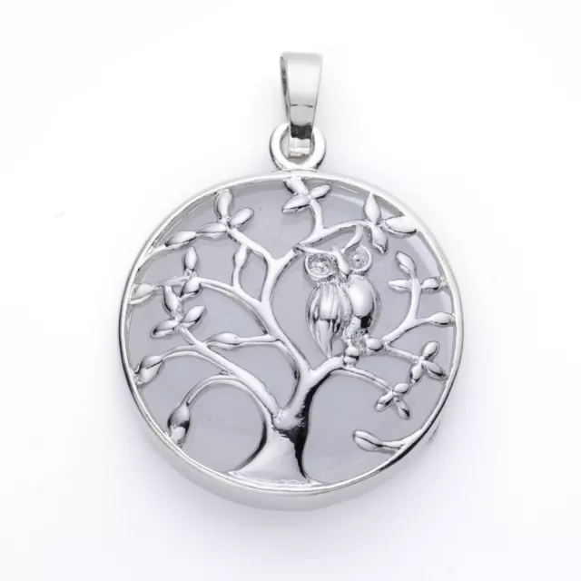 Natural Owl Tree of Life Chakra Gemstone Crystal Pendant Healing Energy Reiki