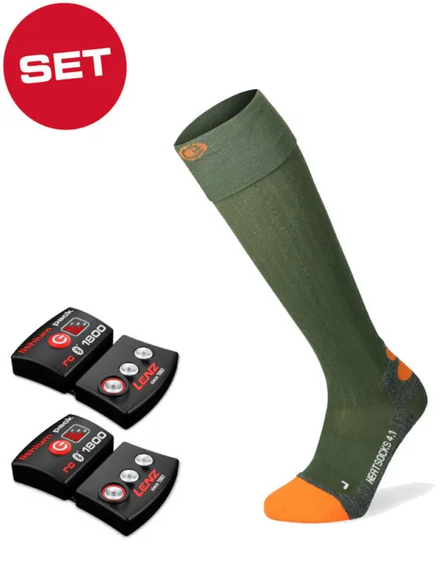 LENZ Ski Snowboardsocken HEAT 4.1 Socken 2024 green/orange inkl. LITHIUM RCB