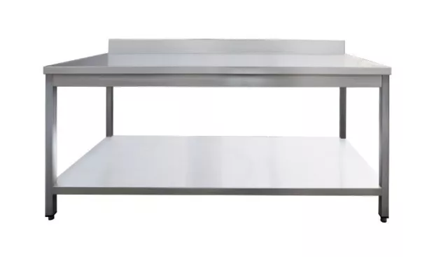 Edelstahltisch / Arbeitstisch - mit Grundboden und Aufkantung - 800 x 600 x 950