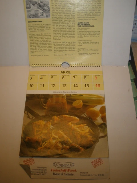 ALTER FLEISCHER KALENDER 1989 Metzgerei Kümmerle Göppingen mit Rezepten