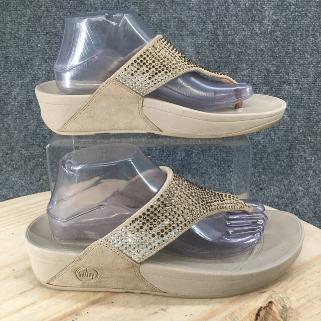 Fitflop Flipflop Womens 10 Beige Flare Sequined Thong Slip On Wedge Sandal