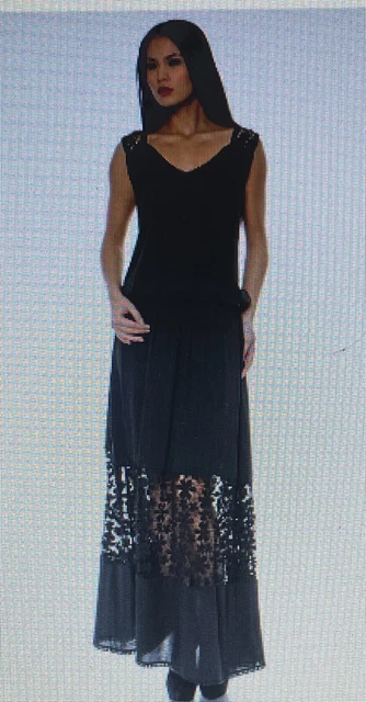 Fornarina Abito Lungo Nero Fascia In Pizzo Floreale Tg M
