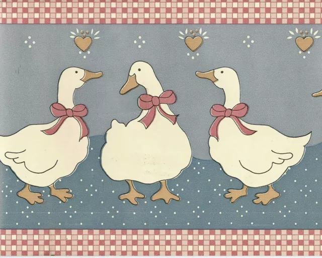 Country Geese Ribbon Hearts Wallpaper Border - 15 feet length - "FREE SHIPPING"