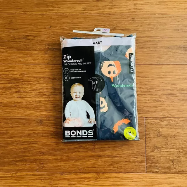 Bonds Baby Halloween Pumpkin Black Orange Zip Wondersuit Size 0 BNIP