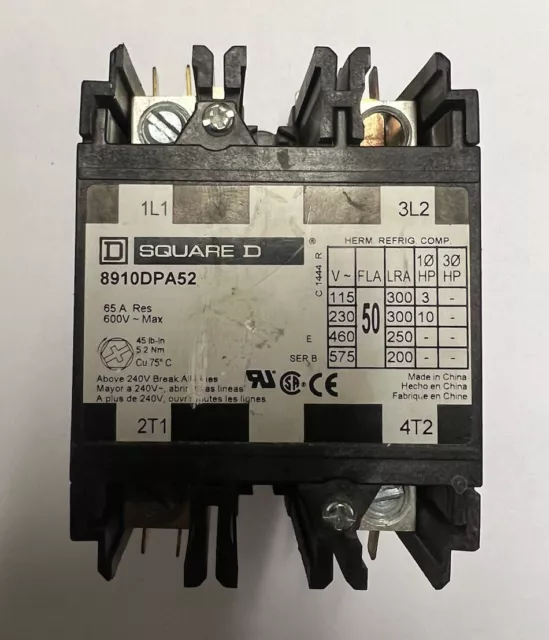 Square D 8910DPA52V02 Definite Purpose Contactor 2 Pole Open Type