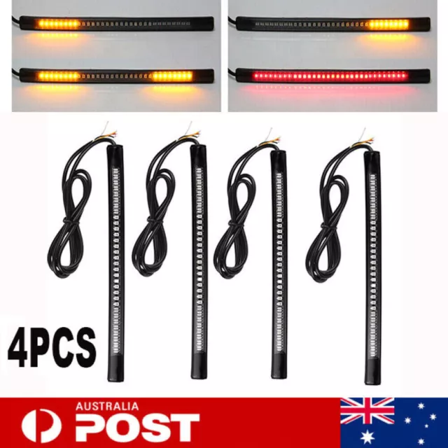 4Pcs Flexible 48 LED Motorcycle Light Strip Rear Tail Brake Stop Signal Lamp Bar