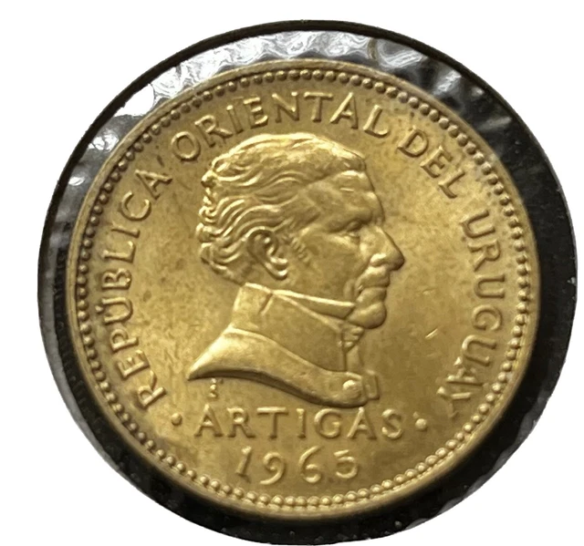 1965 Uruguay 10 Pesos Coin UNC ( 1 Year Issue ) High Grade multiple error #N140