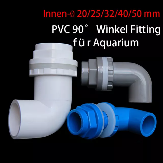 PVC 90 Grad Winkel Wasserrohrfitting Verschraubung Aquarium Pool Adapter 20~50mm