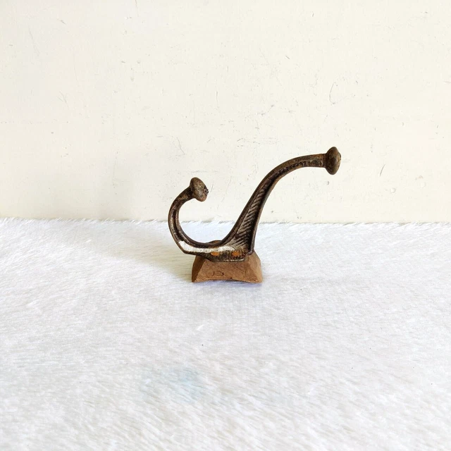 1920s Vintage Iron Wall Hooks Hanger Wooden Rich Patina Decorative I403