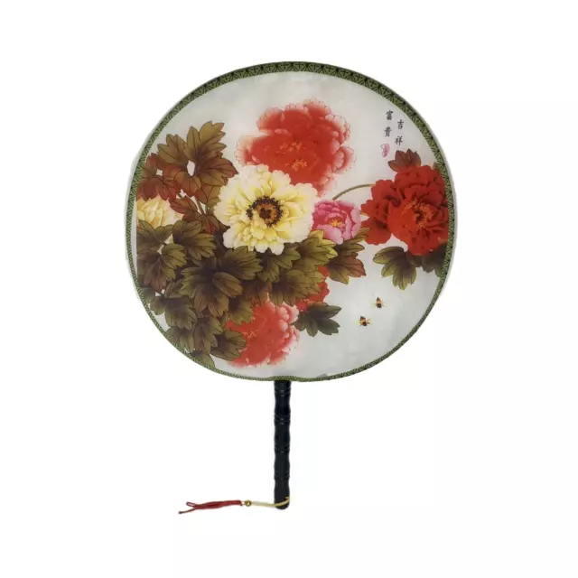 Neu Chinesisch Japanisch Oriental Pfingstrose Blüte Bedruckt Tuch Holz Hand Fan