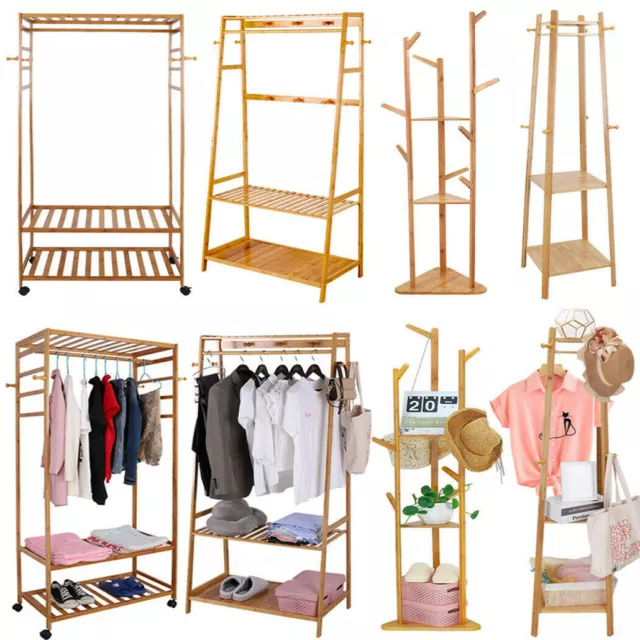 Wooden Clothes Rail Bedroom Coat Stand Home Shop Dress Hat Hanging Display Stand