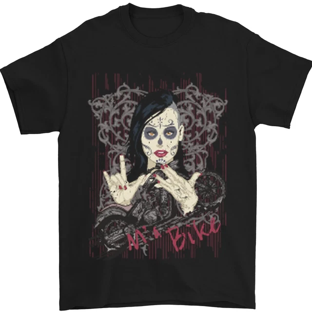 T-shirt da uomo moto M'a Bike Skull Biker DotD zucchero cotone gildan