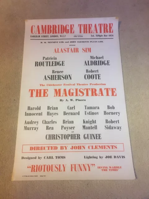 Theatre Poster THE MAGISTRATE Renee Asherson Patricia Routledge Cambridge 60s