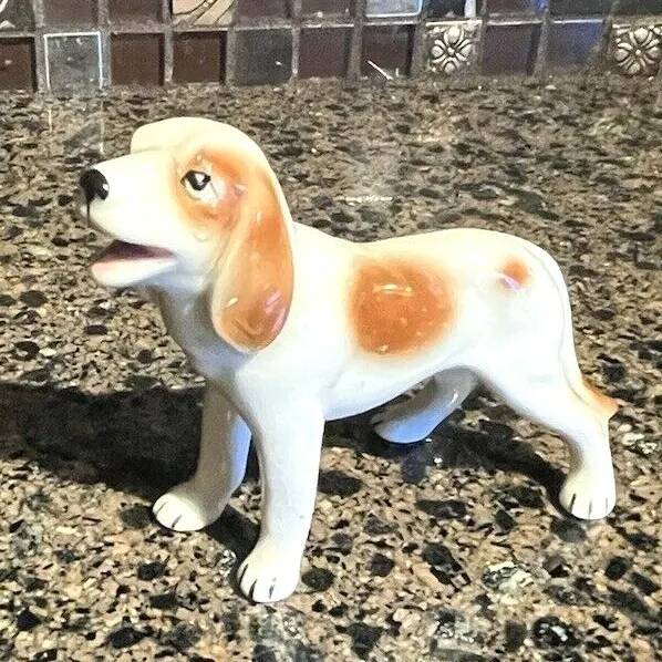 Porcelain Hand Painted Dog Figurine Vintage