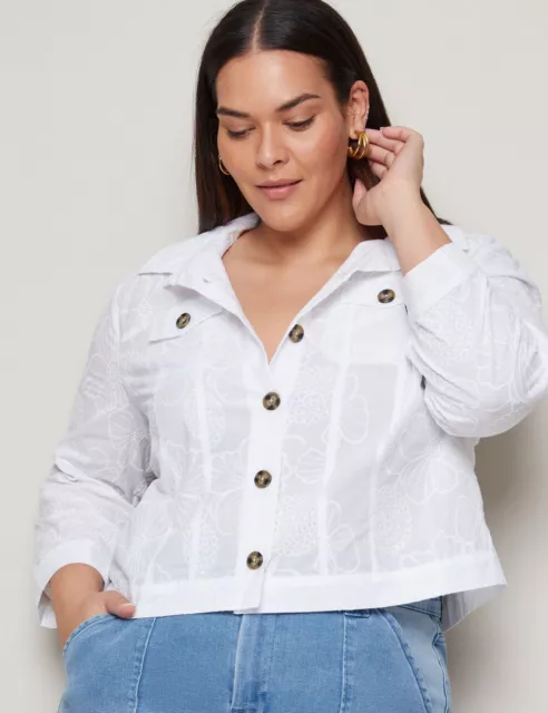 AUTOGRAPH - Plus Size - Womens Jacket -  3/4 Sleeve Embroidered Cotton Jacket