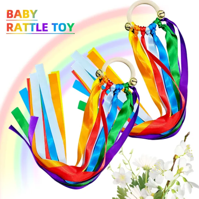 With 2 Bells Rainbow Ribbon For Toddler Montessori Educational Baby Rattle Toy