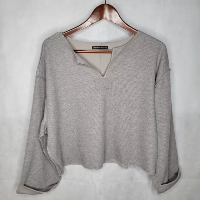 Urban Outfitters Jax Inside Out Notch Neck Gray Ribbed Oversized Cropped Small