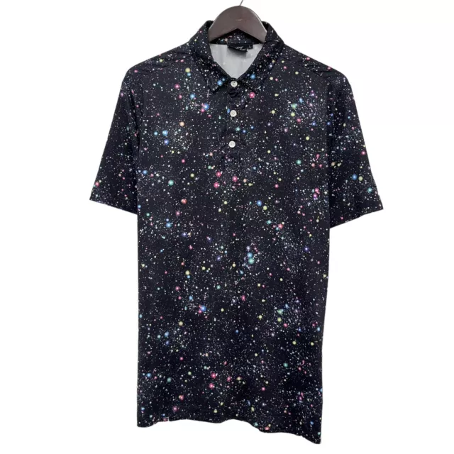 Sunday Swagger Men's Golf Polo Black Multicolor Cosmic Space Polyester/Spandex L