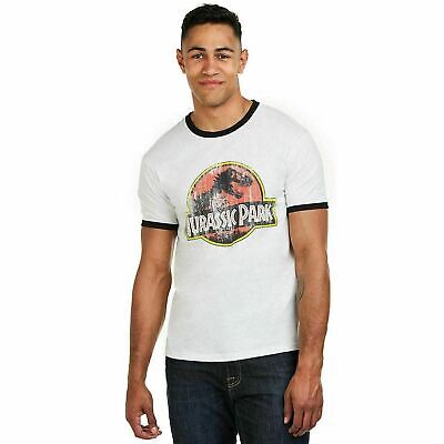 Jurassic Park Mens T-shirt Distressed Logo Ringer White S-XXL Official