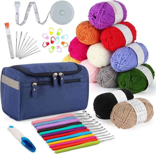 Aeelike Beginners Crochet Kit for Adults, Childrens Crochet Starter Kit, 12 Pcs