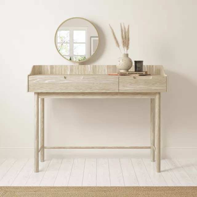 Light Wood Mid-Century Modern Dressing Table with Mirror and Drawers - Sa SSK004