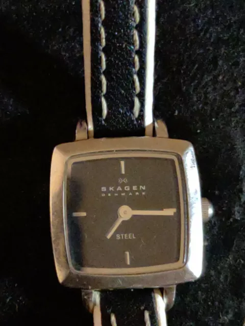 Skagen Black & White Leather Skagen Studio Ladies' Stainless Black 245SSLBW