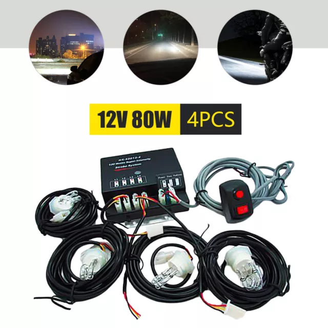 12V Emergency Strobe Light 4 HID Bulb Hide Away Headlight Kit Warning System