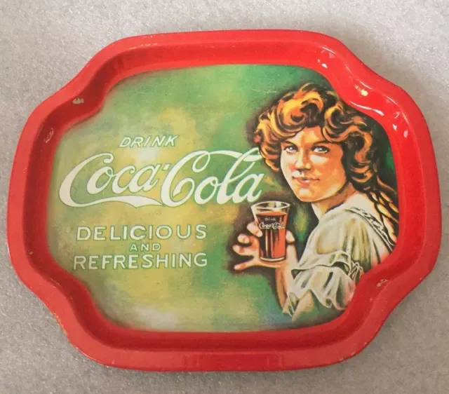 Vintage Red Rim Metal Tray Delicious & Refreshing Coca-Cola Advertising 7.5”x6”