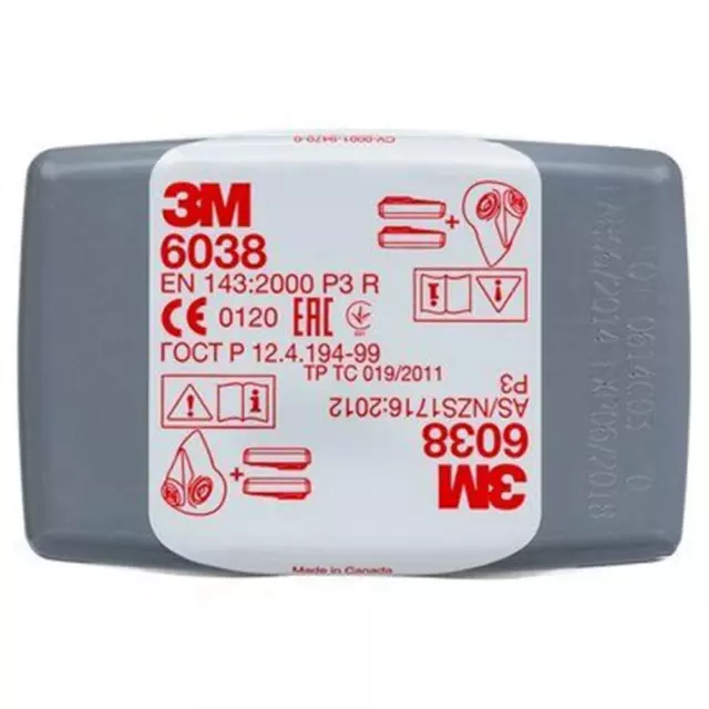 3M Cartridge Filter 6038 P3 R Particulate Dust Vapour Liquid Gas Particles 3