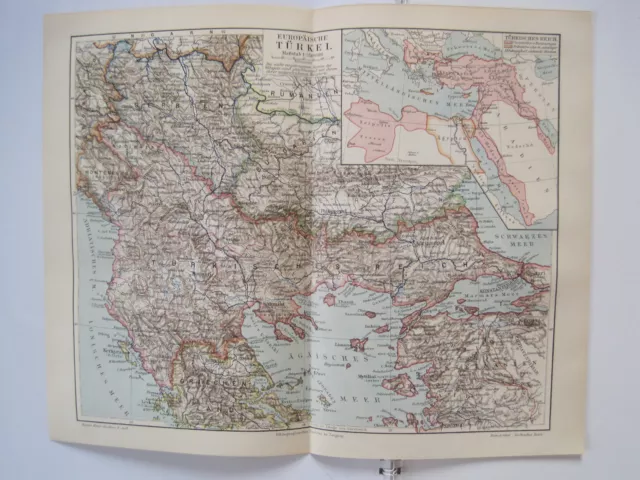 Alte Historische LANDKARTE  "EUROPÄISCHE TÜRKEI" . Original um 1900