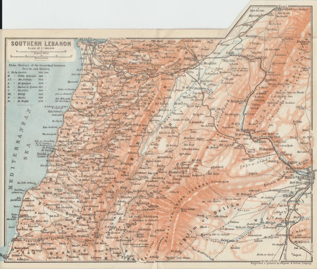 Südlicher Libanon Libanongebirge Bekaa-Ebene Landkarte von 1912