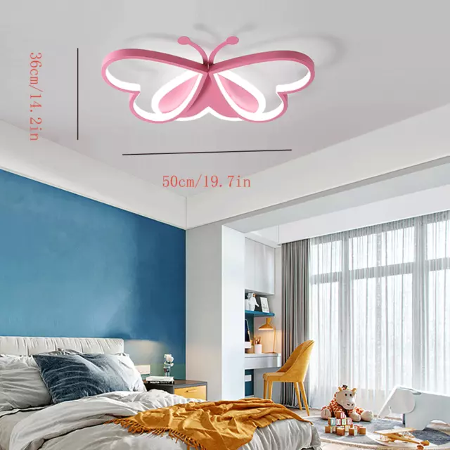 Modern LED Children's Chandelier Light Pink Butterfly Bedroom Ceiling Lamp 220V