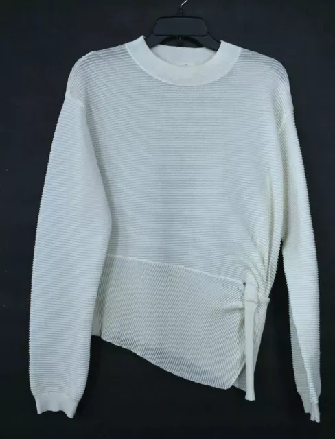 Michelle Mason Womens White Crew Neck Long Sleeve Casual Side Tie-Up Sweater S