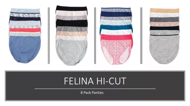 FELINA LADIES FULL Coverage Hi-Cut 8-Pack Cotton Panty VARIETY!!! $21.99 -  PicClick