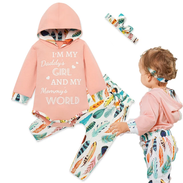 3PCS Newborn Baby Girl Clothes SET Romper Letter Printed Tops Pants Headband New