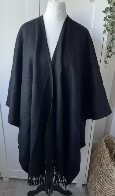 Creagaran Scotland Wool Shawl One Size Black Fringe Vintage Wrap Cape Layering