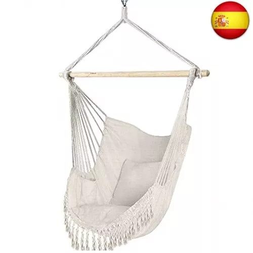 VOUNOT Silla Colgante Exterior con Flecos, Silla Hamaca Columpio de Algodón con