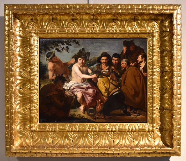 Painting Antique Bacchus Velázquez XIV Century Old Master Oil on Canvas Spain