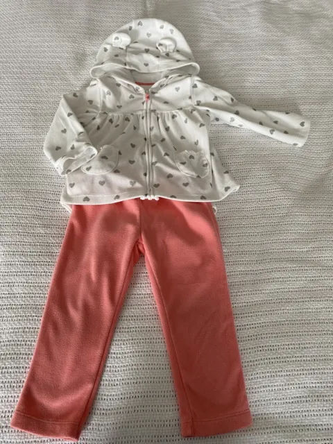 Carters Baby Girl Size 18 Months 3 Piece Fleece Hooded Zip Up Set