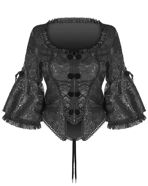 Giacca corta Punk Rave donna gotica rinascimentale nera jacquard pizzo regency vintage