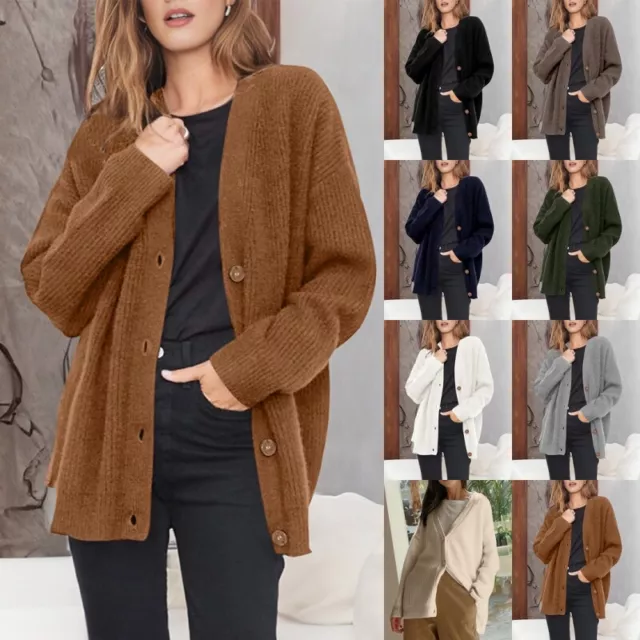 Women Sweaters V Neck Cardigan Sweater Ladies Long Sleeve Winter Loose Cardigans