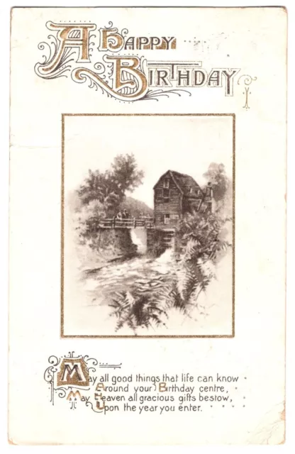 BIRTHDAY GREETINGS Old bridge and barn scene Post Card C. early 1900's ...