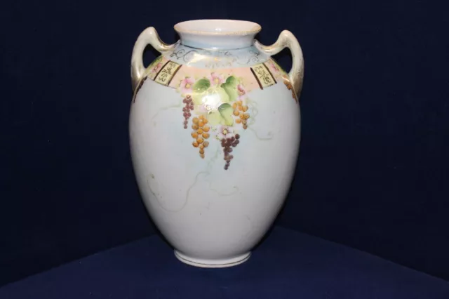 Antique Hand Painted Double Handled Vase, Moriage Details, Made in Japan, 9"